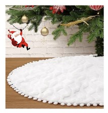 Faux Fur Plush Christmas Tree Skirt 36  with pom poms