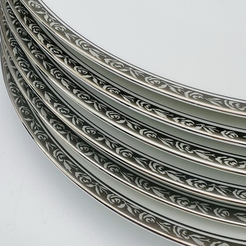 6 NORITAKE Silvester DINNER PLATES Platinum Trim ELEGANT ETCHED ROSE FLORAL BAND - Picture 6 of 16