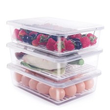 Food Storage Container, (3-Pack) Plastic Food Containers with Removable Drain...