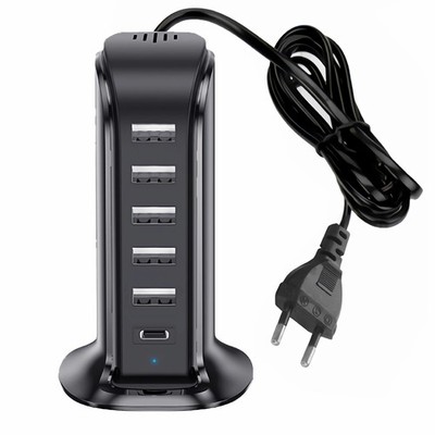 D97C USB Ladegerät 6-Port 5V 4A Schnell Desktop Ladestation Mehrfachladegerät