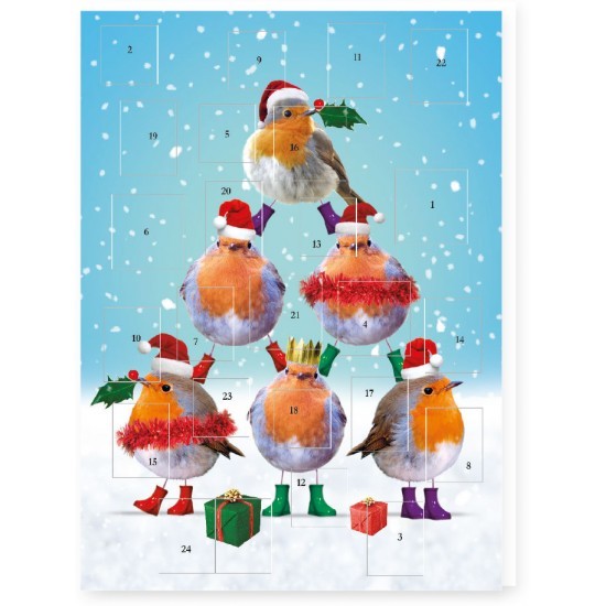 Traditional Christmas Advent Calendar Stacked Robins plus Envelope NO TREATS