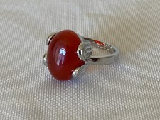 Cabochon Cut Carnelian Stone Silver Tone Ring...