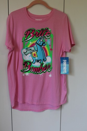 NWT FORTNITE BRITE BOMBER SHORT SLEEVE T SHIRT Airbrush PINK Womens Jr L