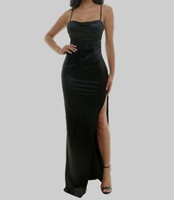 Emerald Sundae Juniors Women's Black Satin Long Evening Dress Size M