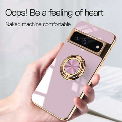 For Google Pixel 8 7A 7 Pro Luxury Plating Ring Stand Shockproof Magnetic Case
