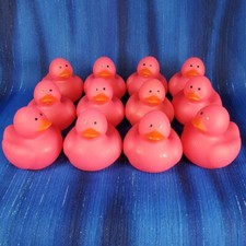 12 Pink Neon Mini Rubber Ducks Stocking Stuffers Cupcake Toppers Baby Shower NEW