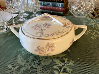 Bohemia Ceramic Orchid Iris Round Covered Vegetable Serving Dish w/ Handles