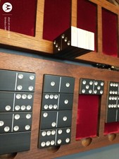 Vintage Double-Six Dominoes Set in Walnut Case