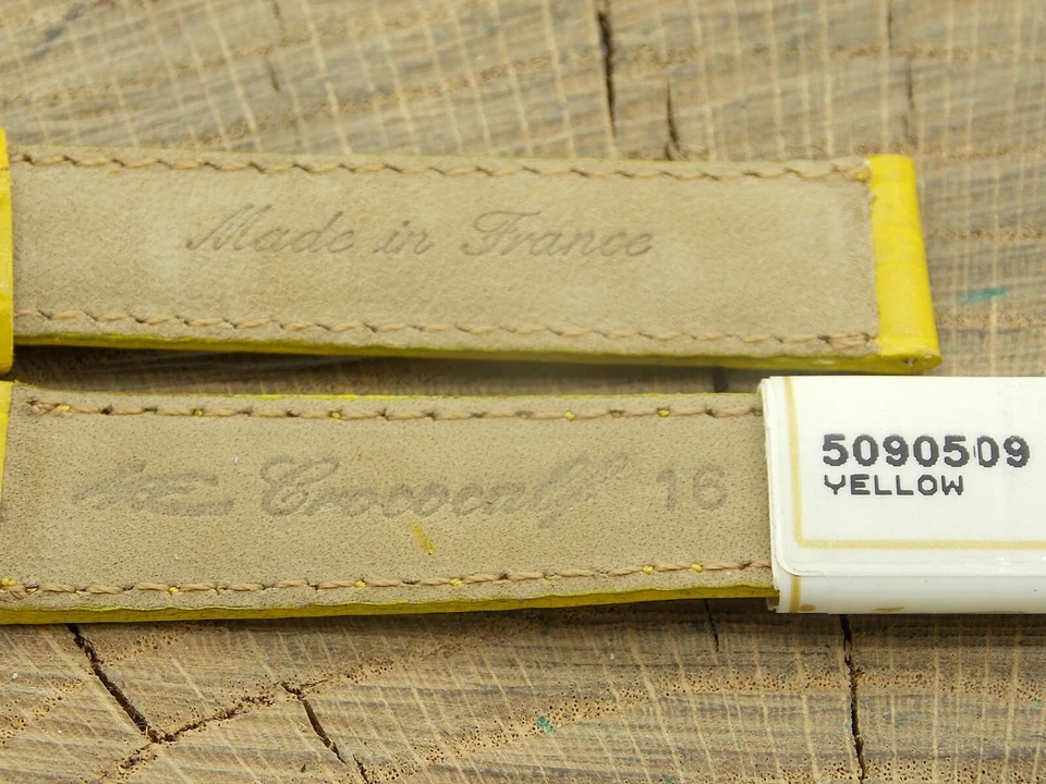 Correa de reloj vintage NOS ZRC amarillo cocodrilo 16 mm con hebilla tono dorado sin usar para hombre Foto 4 de 4