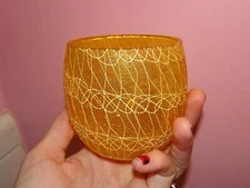 Vintage Yellow Spaghetti String Drink Glass 1970s mcm rocks glass