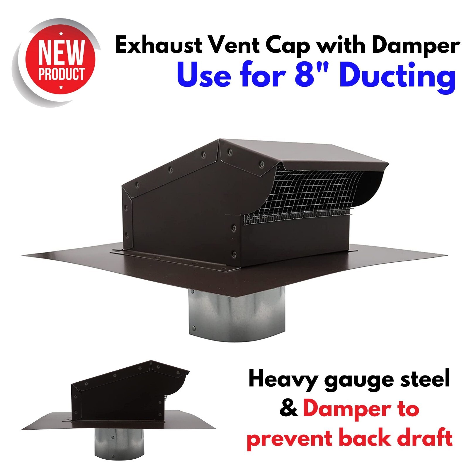 8u0026#034; Rooftop Exhaust Vent Cap Duct Cover w/ Damper for Bathroom Kitchen  Range Hood | eBay