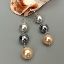 12mm Multi Color Sea Shell Pearl Earrings 925 Silver Hook Dangle Earrings