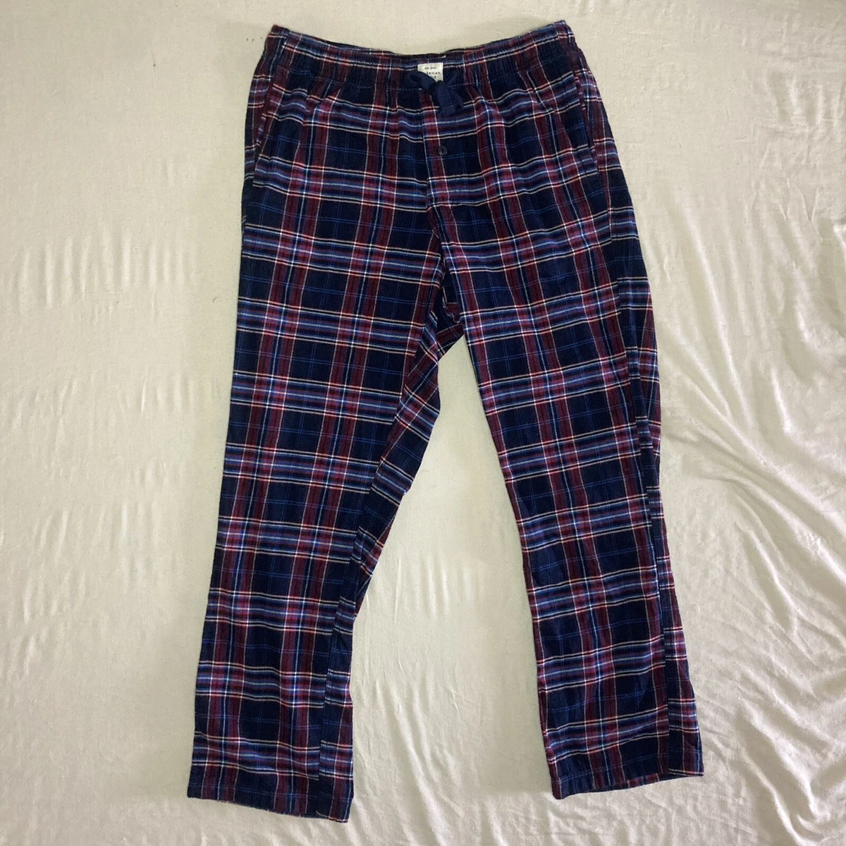 American Eagle Lounge Pants Mens Medium Flannel Pajama Pockets Blue Red Plaid