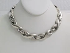 Vintage CACHAREL Paris Silver Tone Crisscross Link Collar Necklace