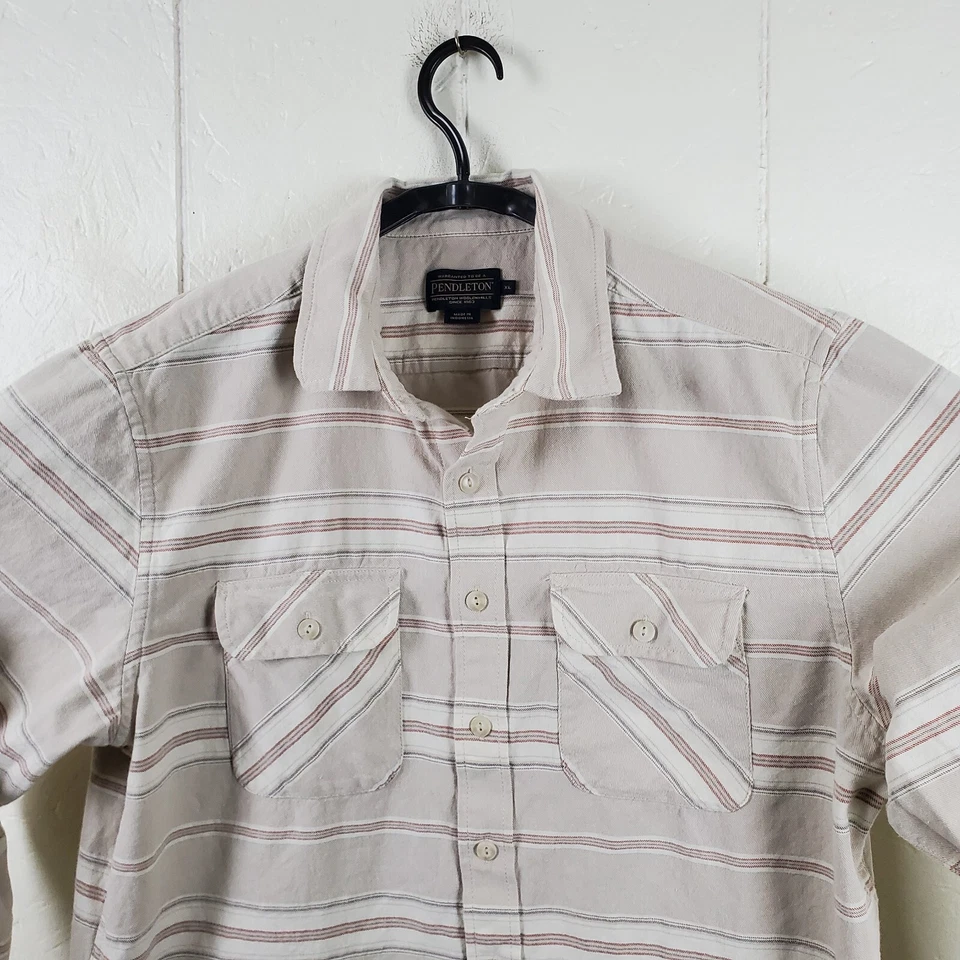 Pendleton Button Up Shirt Mens Extra Large Beige Stripe Collared Long Sleeve - Image 2 of 4