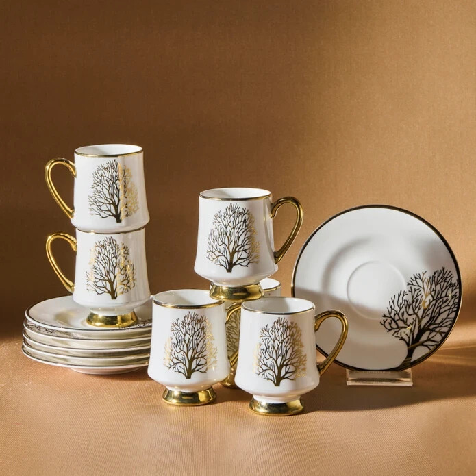 Service à Café Turc 27 Pièces - Tasses Et Soucoupes Ottoman - Doré - NEUF