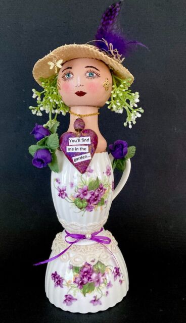 Garden Flower Themed Assemblage Art Doll She Loves to Garden Hand Painted OOAK