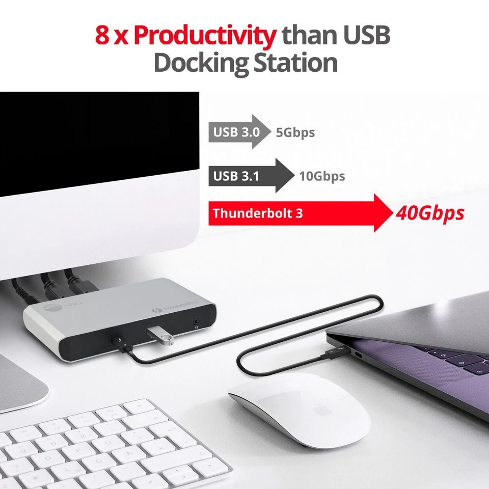 Estación de acoplamiento de video SIIG Thunderbolt 3 doble pantalla 4K para Windows/Mac Foto 3 de 4