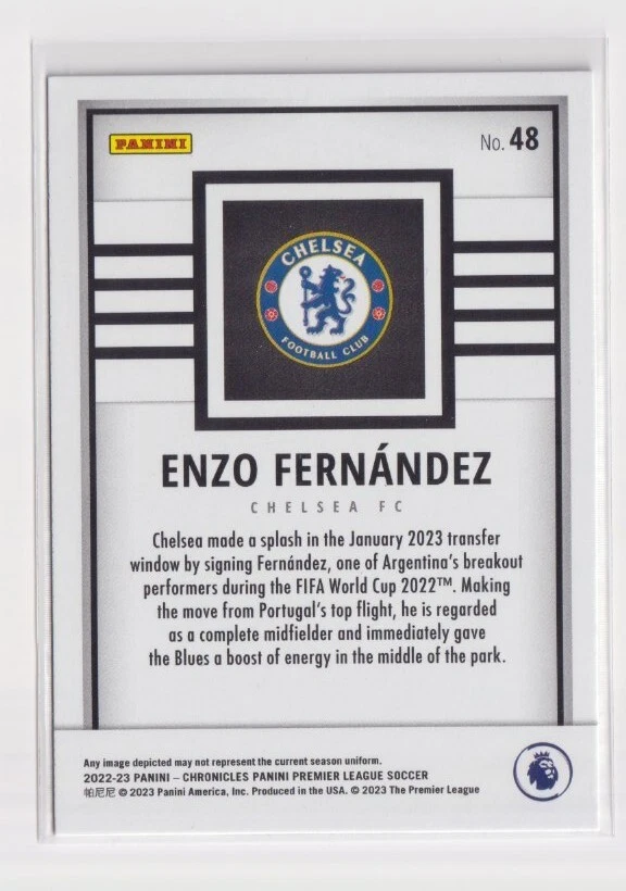 2022 Chronicles Base Premier League Panini Red Lasers Enzo Fernandez Rookie RC - Image 2 of 2