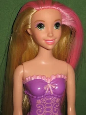 DISNEY PRINCESS RAPUNZLE  10 1/2"  PINK STREAKS IN HAIR - PURPLE MOLDED BODYSUIT