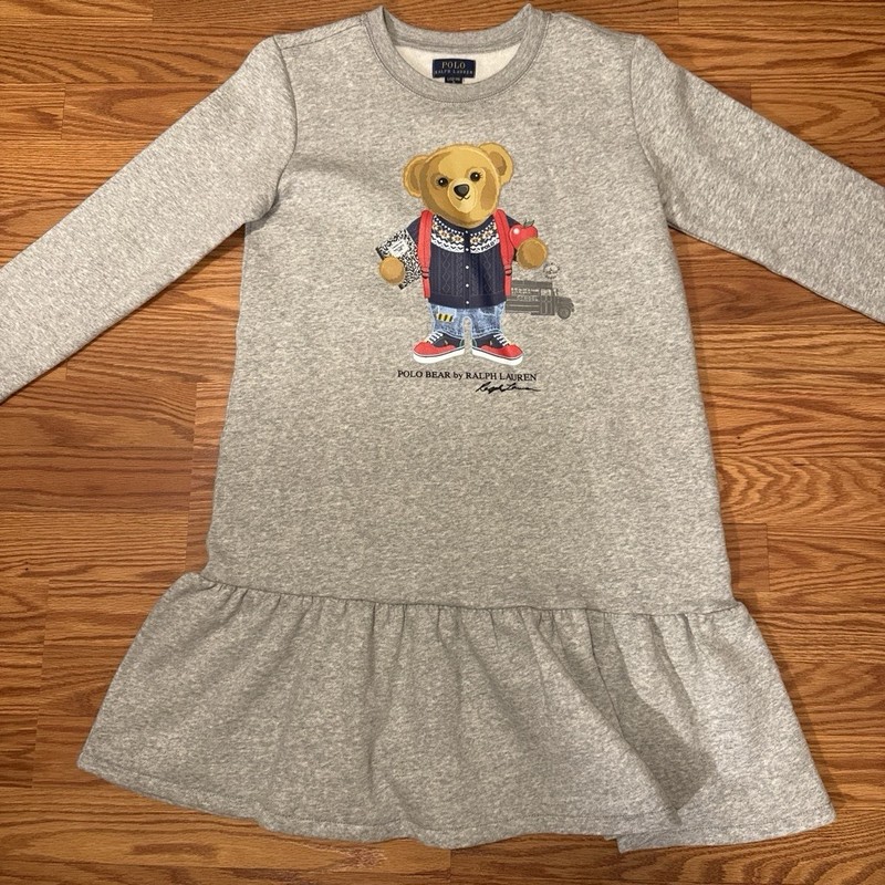 Polo Ralph Lauren Girls Polo Bear Gray Sweater Dress L (12-14) Long Sleeve