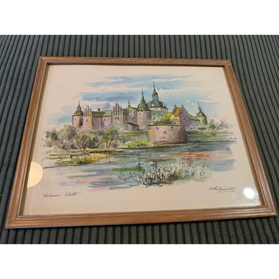 Victor Weinrich Signed Watercolor Kalmar Slott Sweden Castle Framed Art