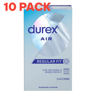 LOT OF 10 PACKS Durex Air 10 count each pack Latex Condoms Regular Fit 2028