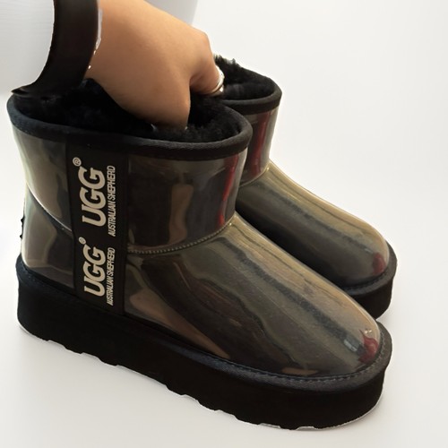 UGG Australian Shepherd AVA Waterproof Clear View Sheep Wool Rain Boots Black