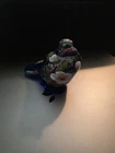 FENTON GLASS 2003 COBALT IRIDIZED W/HP FLORAL FAT BREASTED BIRD FIGURINE!