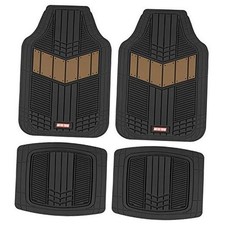 DualFlex Rubber Car Floor Mats All Weather Waterproof 4-Piece Sporty Two Beige