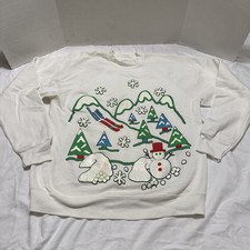 Tultex Winter Holiday Skiing Sweatshirt Large Made In USA Graphic Ugly