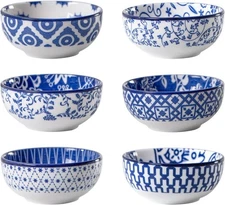 Ceramic Soy Sauce Dish - 3 inch Small Dipping Bowls 2.7 OZ, Vintage Blue 