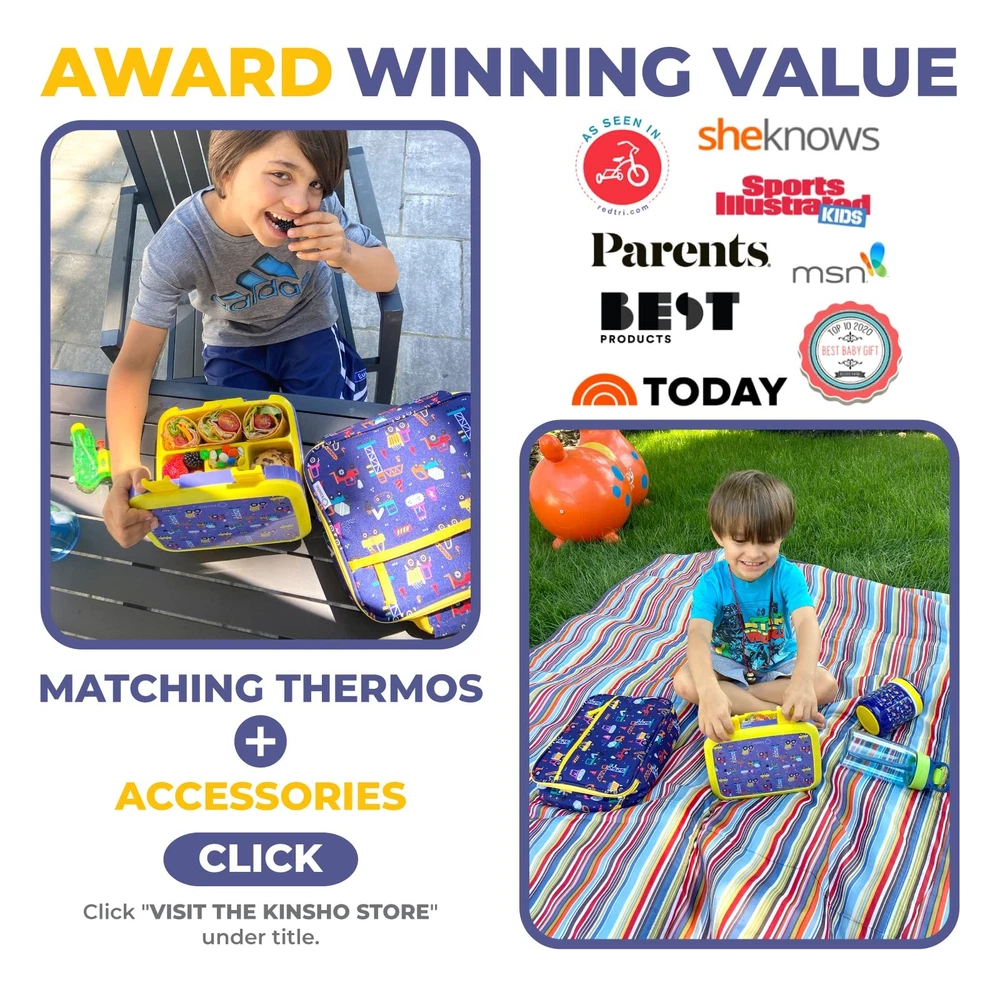 Insulated Kids Bento Lunch Box Set with Ice Pack and Water Bottle
