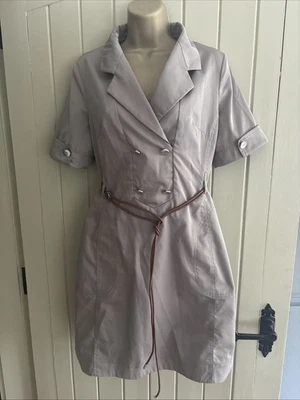Karen Millen satin taupe beige grey military safari trench shirt dress 14 (12) - Image 1 of 4