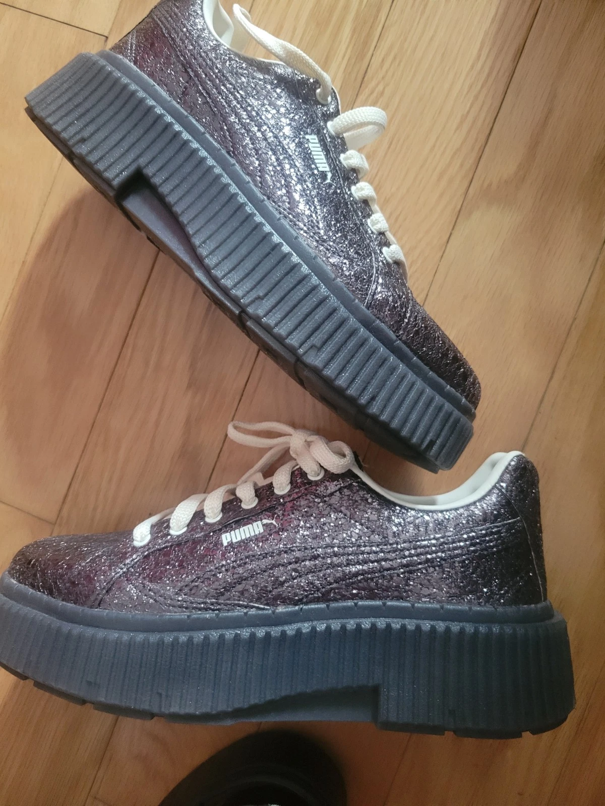 Scarpe casual Puma Dinara Shine plateau metallizzato donna argento sneakers 7 5