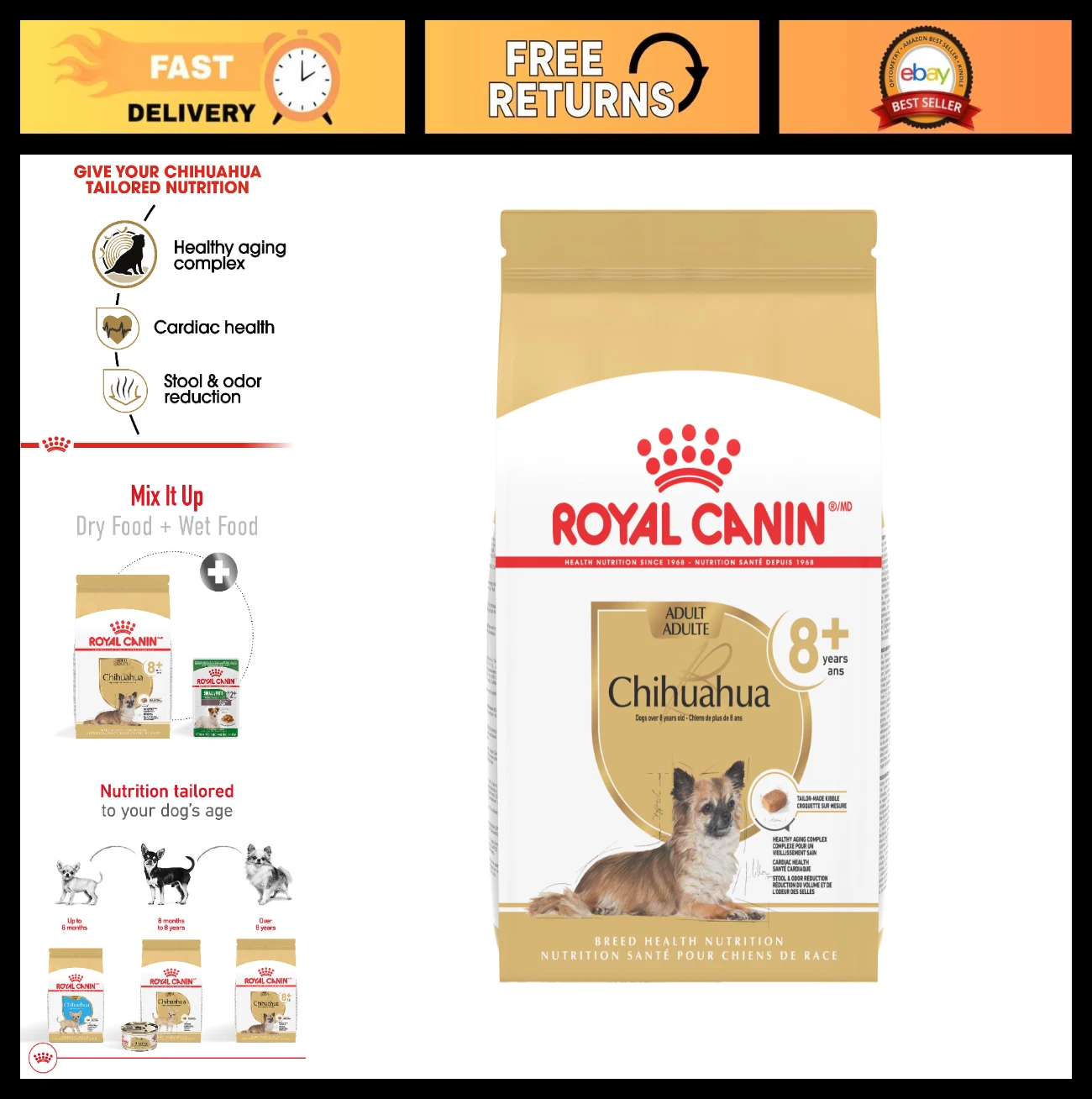 Chihuahua Adult 8+ Breed-Specific Dry Dog Food for Senior Dogs, 2.5 lb Bag