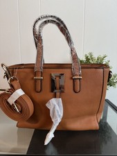 Brown Pebbled Satchel Bag Gold Hardware Double Handles Detachable Strap Women