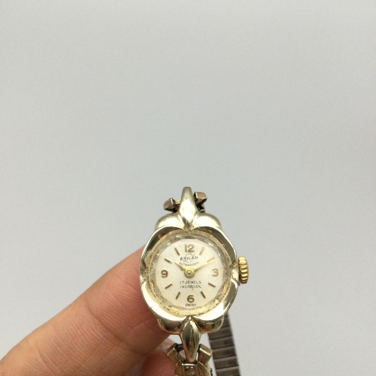 Vtg Enicar Women Watch 17mm Ultrasonic Manual Wind 17 Jewels Gold 