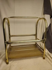 Vintage MCM Brass Metal Magazine Rack Record Holder Wire Art Deco 16x 14.5 x 9"