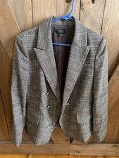 Tahari ASL brown plaid double breasted blazer