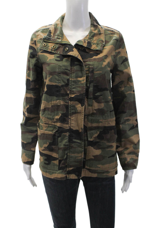 Madewell Womens Cotton Camouflaged Zip Up Long Sleeve Jacket Green Size S
