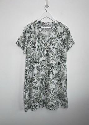 Damen Leinen Mix Etuikleid Blätterdruck Shirtkleid Tunika UK 12 Strand Urlaub