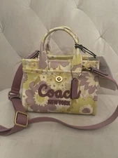 COACH Cargo Tote Bag 20 W/ Floral Print Mini Crossbody CBJ57 Pink Gold NWT