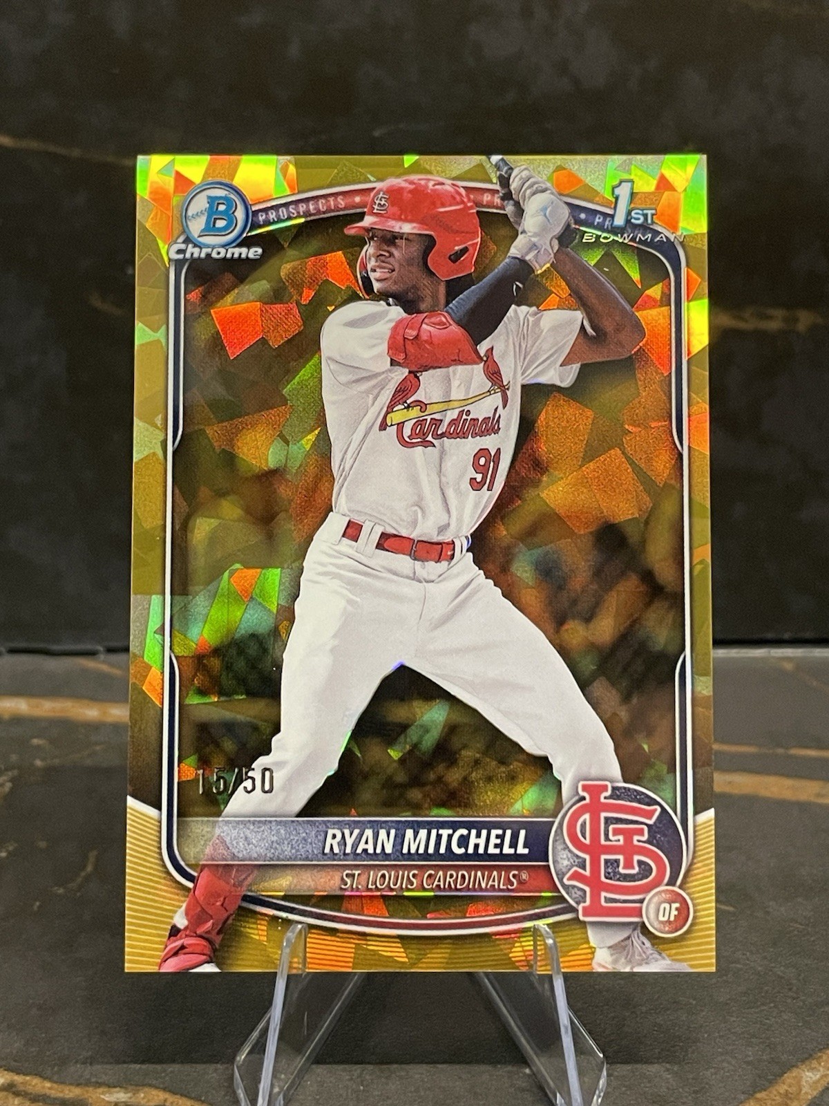 RYAN MITCHELL 2025 BOWMAN CHROME DRAFT 1ST SAPPHIRE GOLD 15/50 CARDINALS