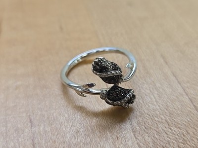 Designer JS Sterlingsilber Diamant Blume Rose Bypass Ring S9,5 4,1 g