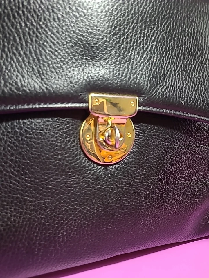 复古 Francesco Biasa 黑色皮革 Turnlock 手提包 意大利 — 第 2/4 张图片