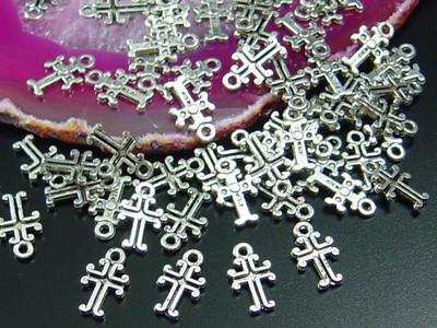 Kreuz Anhänger 11x6mm 10 Stk. klein Kreuze Charm mini silberfarben, A-46/4