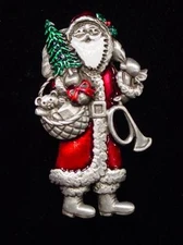 "JJ" Jonette Jewelry Silver Pewter 'Old St. Nicholas' Pin ~ Christmas ~ Santa