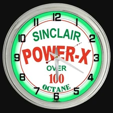 16" SINCLAIR Power X Gasoline Sign Green Neon Clock Gas