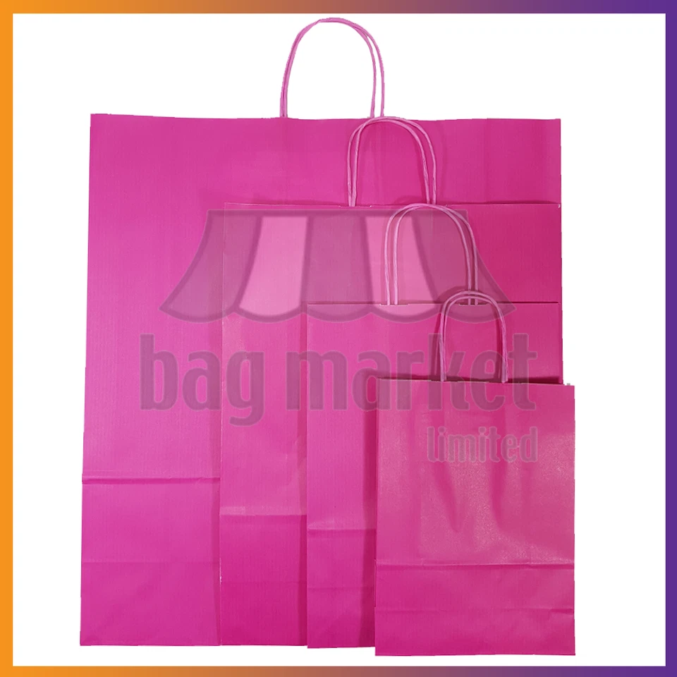 Pink Cerise Paper Bags with Twist Handles, Strong Gift Carrier Bags, Party, Shop - Image 4 of 4